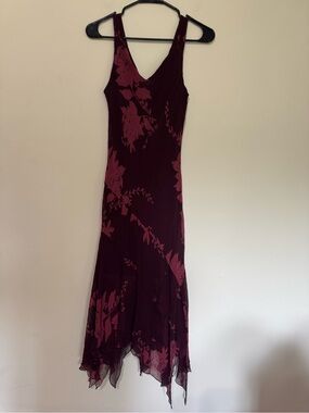 jonathan martin Burgundy Floral Asymmetrical V-Neck Maxi Dress